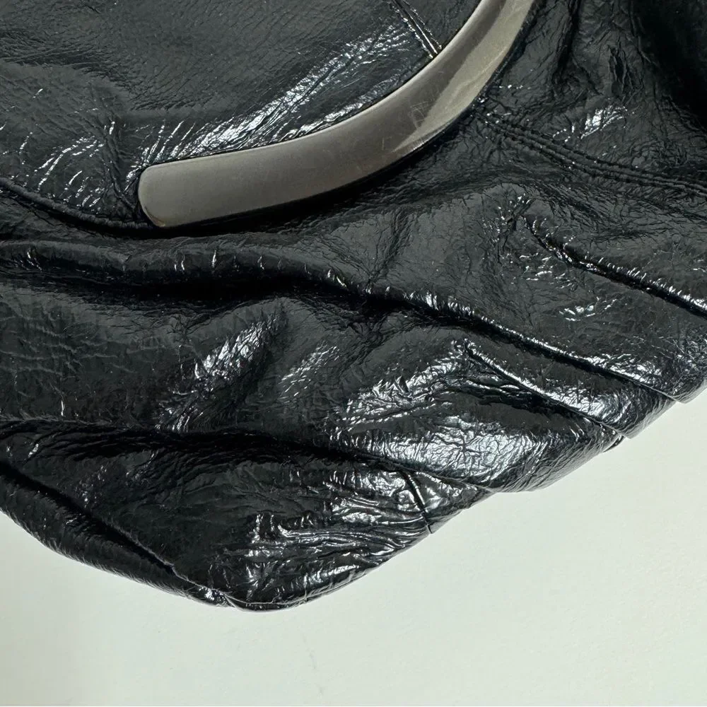Hobo International Black Patent Leather Slouchy Convertible Hobo Bag Carryall